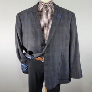 Synrgy Performance Men's Sport Coat Blazer Two Button Gray Plaid Poly Blend 3XLT